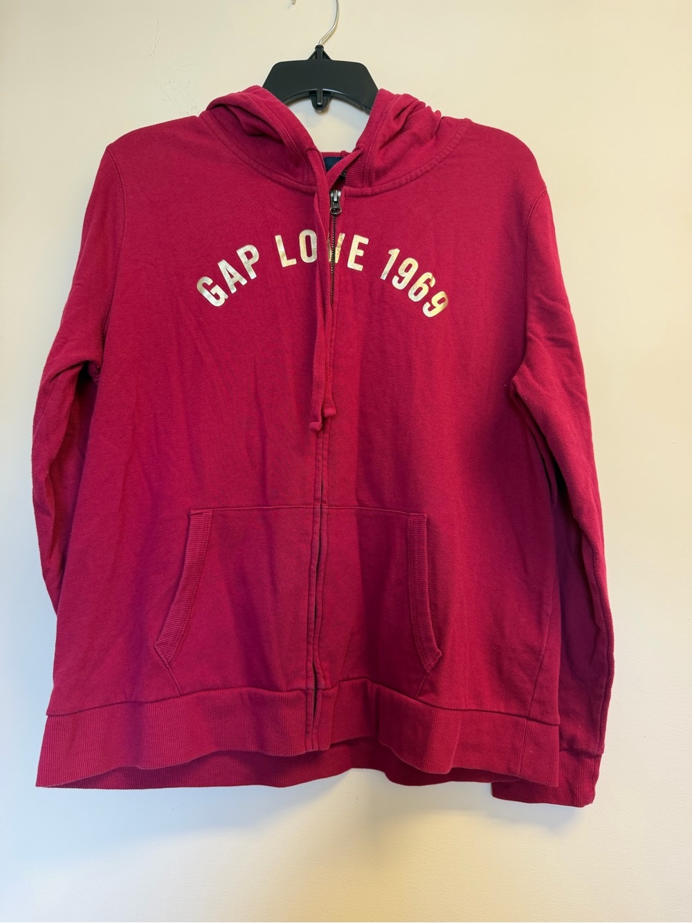 GAP Women Raspberry Berry Zip Hoodie with GAP LOVE 1969